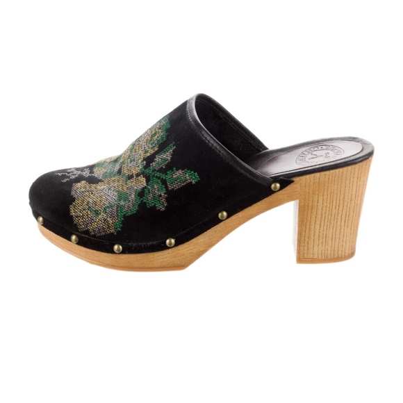 PENELOPE CHILVERS Black Suede Floral Print Mules Sz 38 - Picture 1 of 13